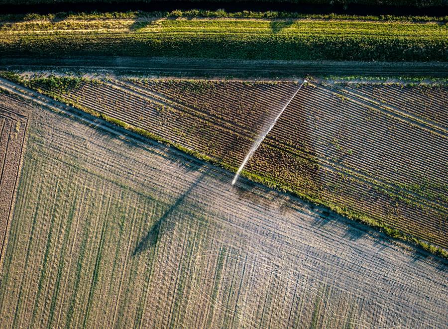 Aerial view of a center pivot over a crop field